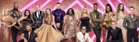 Strictly Come Dancing contestants, (left to right) Sara Davies, Ugo Monye, Nina Wadia, John Waite, Robert Webb, Rose Ayling-Ellis, Adam Peaty, Judi Love, Tom Fletcher, Tilly Ramsay, Rhys Stephenson, AJ Odudu, Dan Walker, Katie McGlynn, Greg Wise