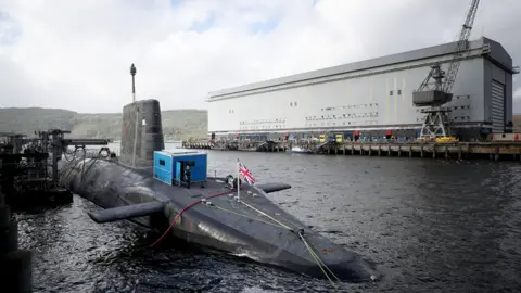 PA Media File photo dated 29/09/17 of the Vanguard-class nuclear deterrent submarine HMS Vengeance at HM Naval Base Clyde, Faslane.