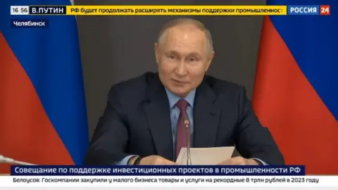 Russia's Rossiya 24 TV Russian President Vladimir Putin's speech shown of state TV on 16 February 2024