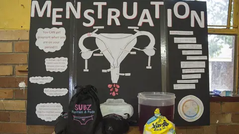 Getty Images A poster used to educate girls about menstruation and female reproductive system on February 21, 2015 at the Madibane High School in Soweto, Johannesburg.