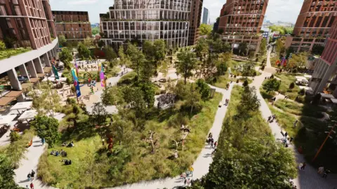 ECDC CGI of a new park at the heart of the site