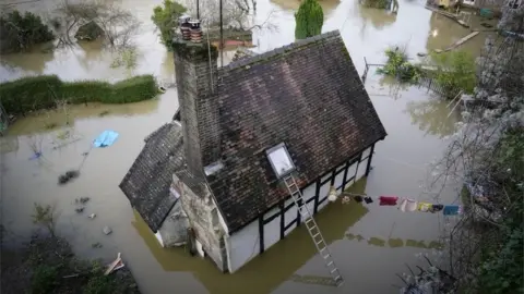 Getty Images House surrounded by floodwater in Ironbridge