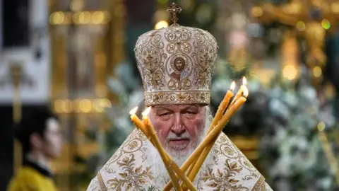 Getty Images Patriarch Kirill celebrates in Moscow