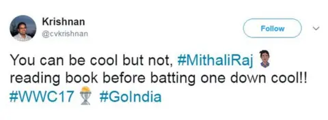 Twitter / @cvkrishnan Tweet: "You can be cool but not, Mithali Raj reading book before batting one down cool!"