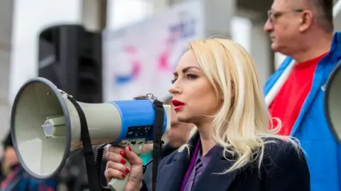 EPA Marina Tauber of the pro-Russian Sor party at Sunday's protest