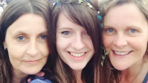 MS Society Vikki Langford (left) and her daughter, Chloe, with Zoe Bowman (right)