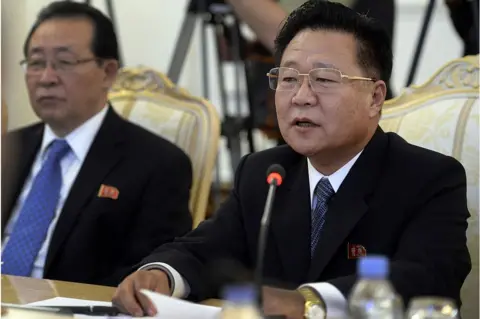 ALEXANDER NEMENOV/AFP via Getty Images The special envoy of North Korean leader Kim Jong-Un, Choe Ryong Hae (R), a secretary of the Central Committee of the ruling Workers Party, meets on November 20, 2014 with the Russian foreign minister in Moscow .