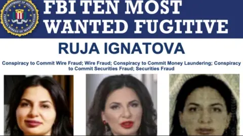 The picture shows a most wanted post from the FBI with Ruja Ignatova's face on it.