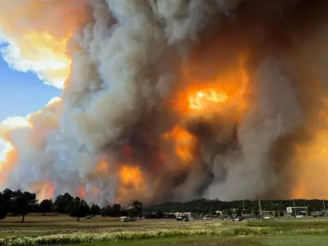 Smoke rises from a wildfire in Ruidoso, New Mexico, U.S., June 17, 2024, in this picture obtained from social media.