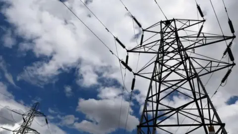 Reuters Two large pylons with cables coming from them with a cloudy blue sky in the background.