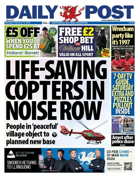 Daily Post Front page of the Daily Post. The headline reads 'life saving copters in noise row'.