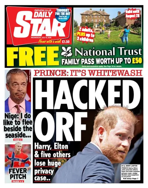 The headline on the front page of the Daily Star reads: 'Hacked Orf.'