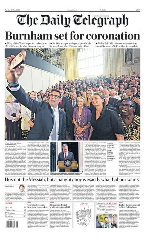 "Burnham set for coronation," reads the headline on the front page of the Daily Telegraph. 