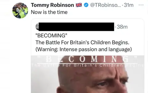 X A post from the Tommy Robinson account 