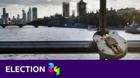 Padlock fastened to a bridge near Parliament