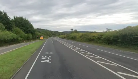 A Google Maps image of a main road with "A46" in white letters on it.