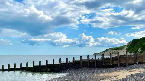 Carla Lee A pebble beach meeting the sea with blue skies above