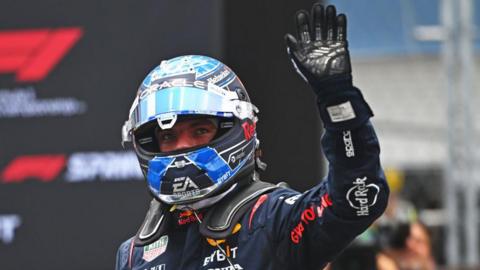 Max Verstappen waves to the crowd after winning the Miami GP sprint race