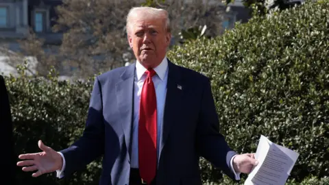 The US President of Reuters, Donald Trump, speaking in front of the White House.