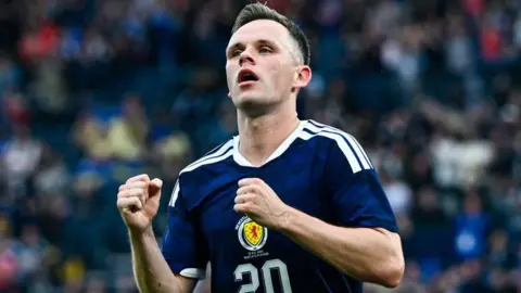 Lawrence Shankland celebrates scoring for Scotland against Curacao