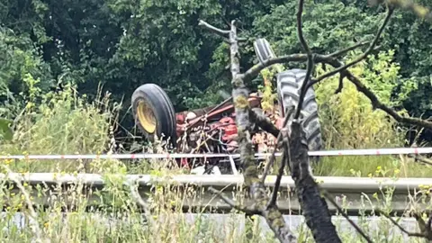 An overturned tractor