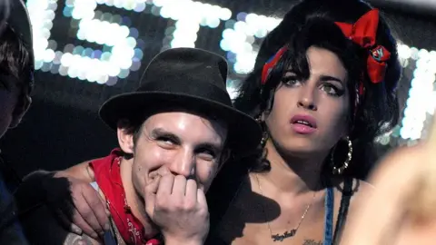 Blake Fielder-Civil and singer Amy Winehouse in the audience during the 2007 MTV Europe Music Awards held at the Olympiahalle in Munich, Germany.