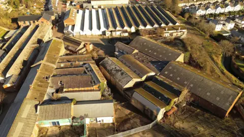 A drone shot of the old working mill site in Newton Abbott.