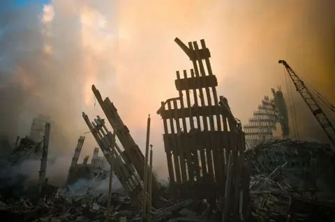 Getty Images Destruction at the site of the World Trade Centre, New York, On September 11, 2001