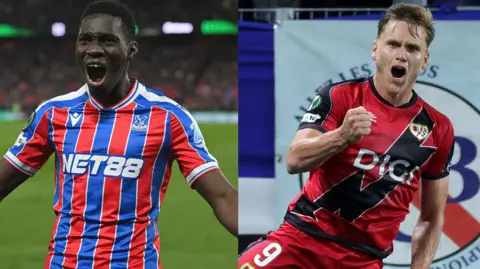 Ismaila Sarr of Crystal Palace and Alexandre Zurawski 'Alemao' of Rayo Vallecano