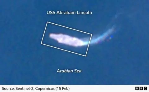 Satellite image of USS Abraham Lincoln in the Arabian Sea 
