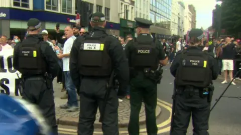 Police at the top of Donegall Place in Belfast