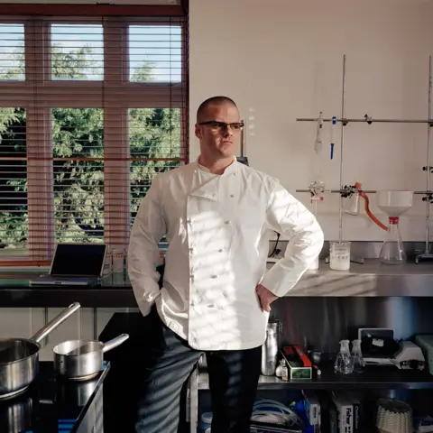 Peter Dench/Getty Images Heston Blumenthal in his kitchen laboratory - chef and owner of The Fat Duck, a three-Michelin-starred restaurant in the village of Bray in Berkshire. 2005