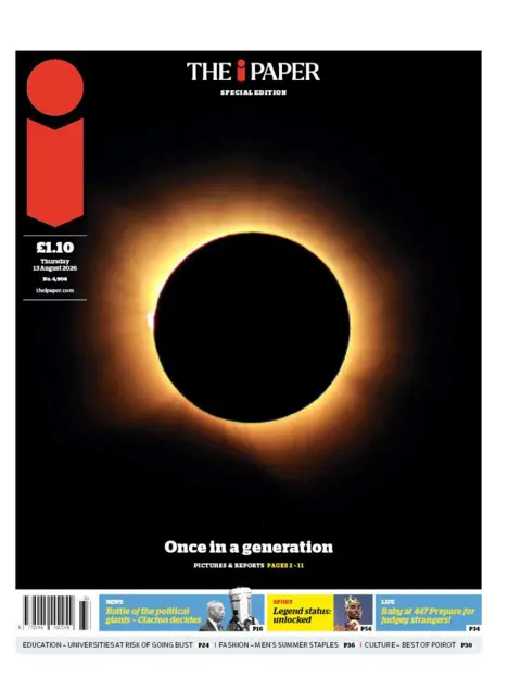 The headline on the front page of the i Paper reads: "Once in a generation."