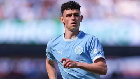 Phil Foden in action for Manchester City against Aston Villa in the Premier League