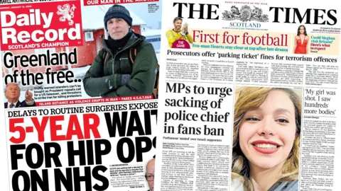Composite of Daily Record and Times front pages