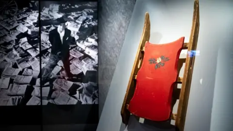 Rosebud the sled from the movie Citizen Kane on display at the new Academy Museum in Los Angeles, CA Tuesday, September 21, 2021