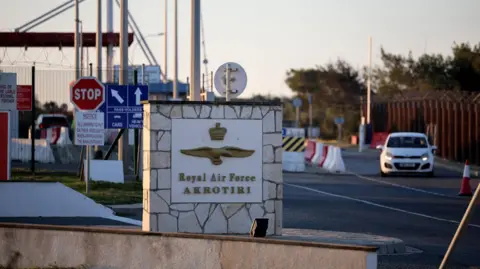 Reuters The entrance of RAF Akrotiri, a British sovereign base in Cyprus, which was hit by an unmanned drone overnight, causing limited damage, Cyprus March 2