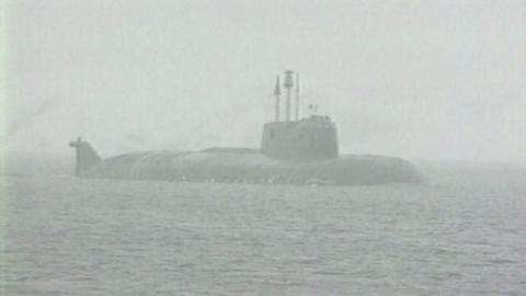 A submarine at sea.