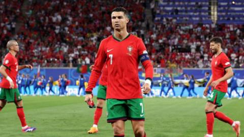 Cristiano Ronaldo in action for Portugal against Czech Republic
