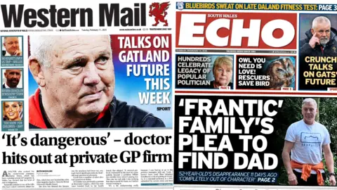 The front pages of the Western Mail and the South Wales Echo