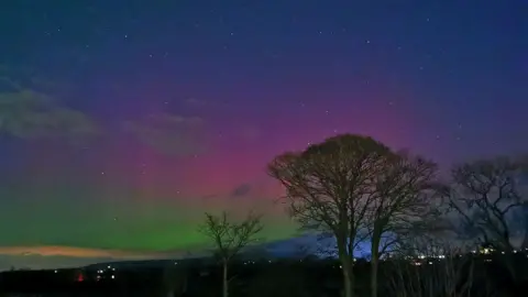 PA Northern Lights over Grimsargh Wetlands in Lancashire