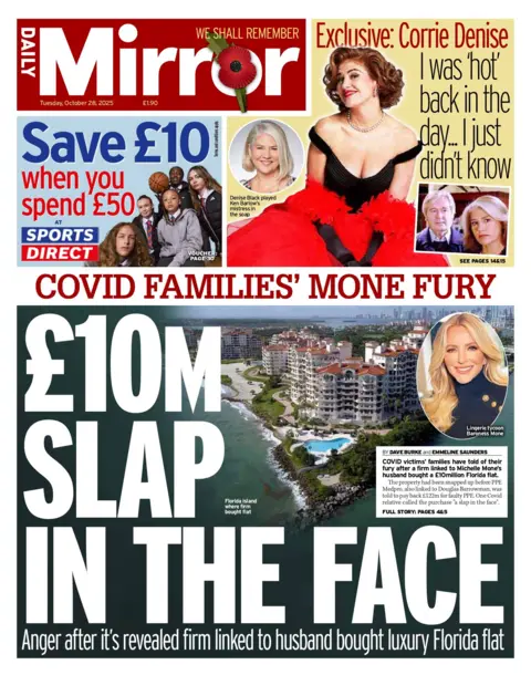 "£10m slap in the face" reads the headline on the front page of the Daily Mirror.