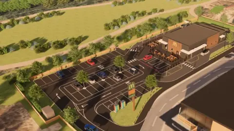 Guildford Borough Council A computer-generated image of a fast-food restaurant. 