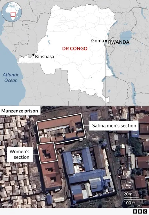 Map of DR Congo and prison