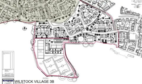 Bloor Homes South West A blue print depicts where the school is being built, on the southern edge of the estate.