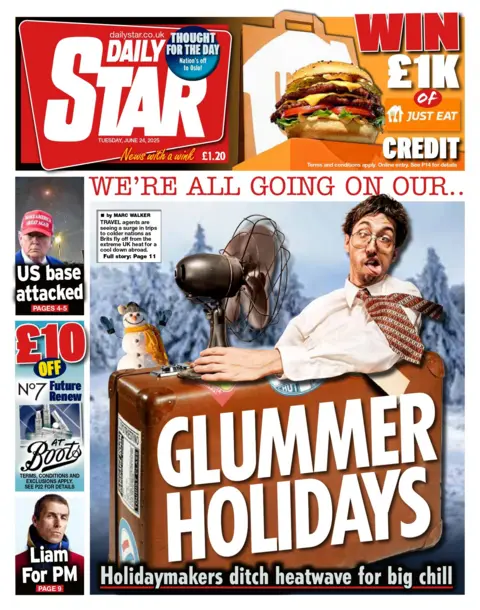 "Glummer holidays" reads the headline on the front page of the Daily Star.