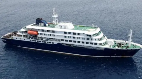 A drone view of the cruise ship MV Hondius