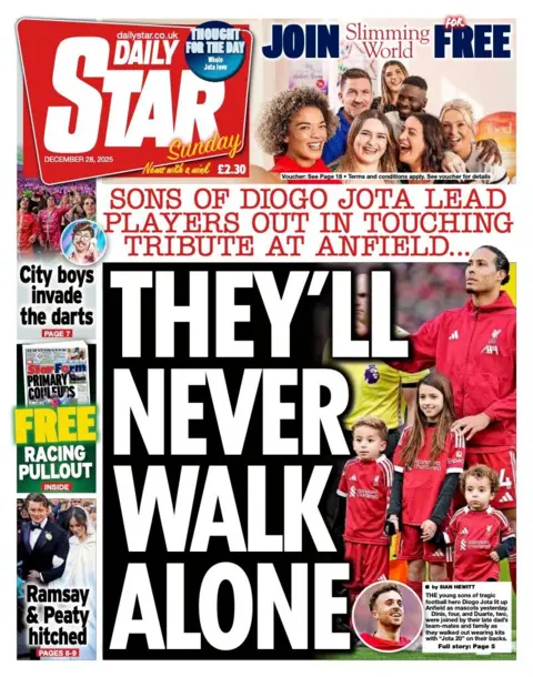 The headline on the front page of the Daily Star reads: "They'll never walk alone".