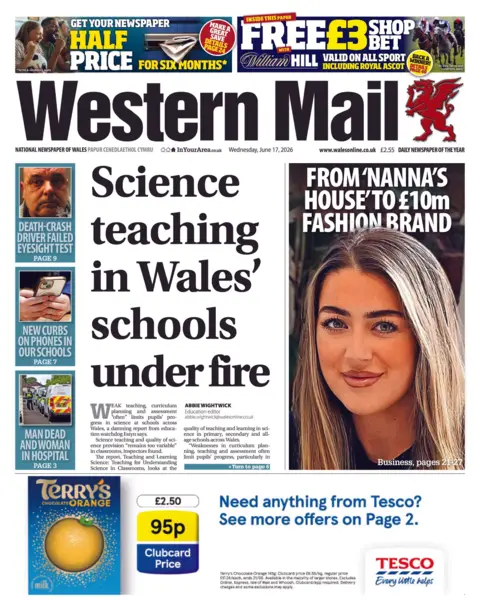 Western Mail Western Mail with headline Science teaching in Wales' schools under fire