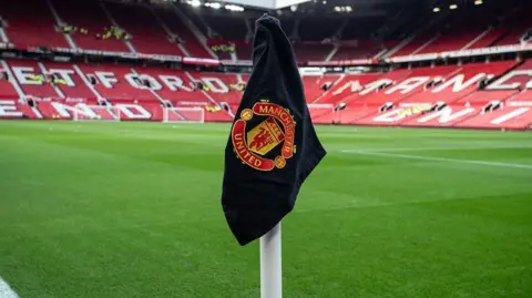 A Manchester United corner flag at Old Trafford